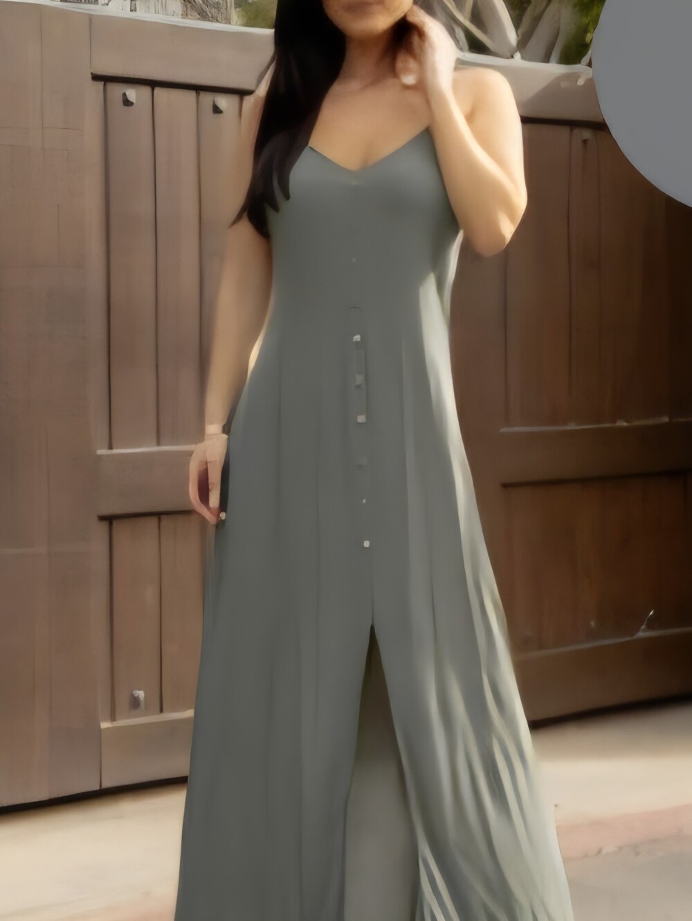 Sozy Ada Button-Front Sage Green Maxi Dress